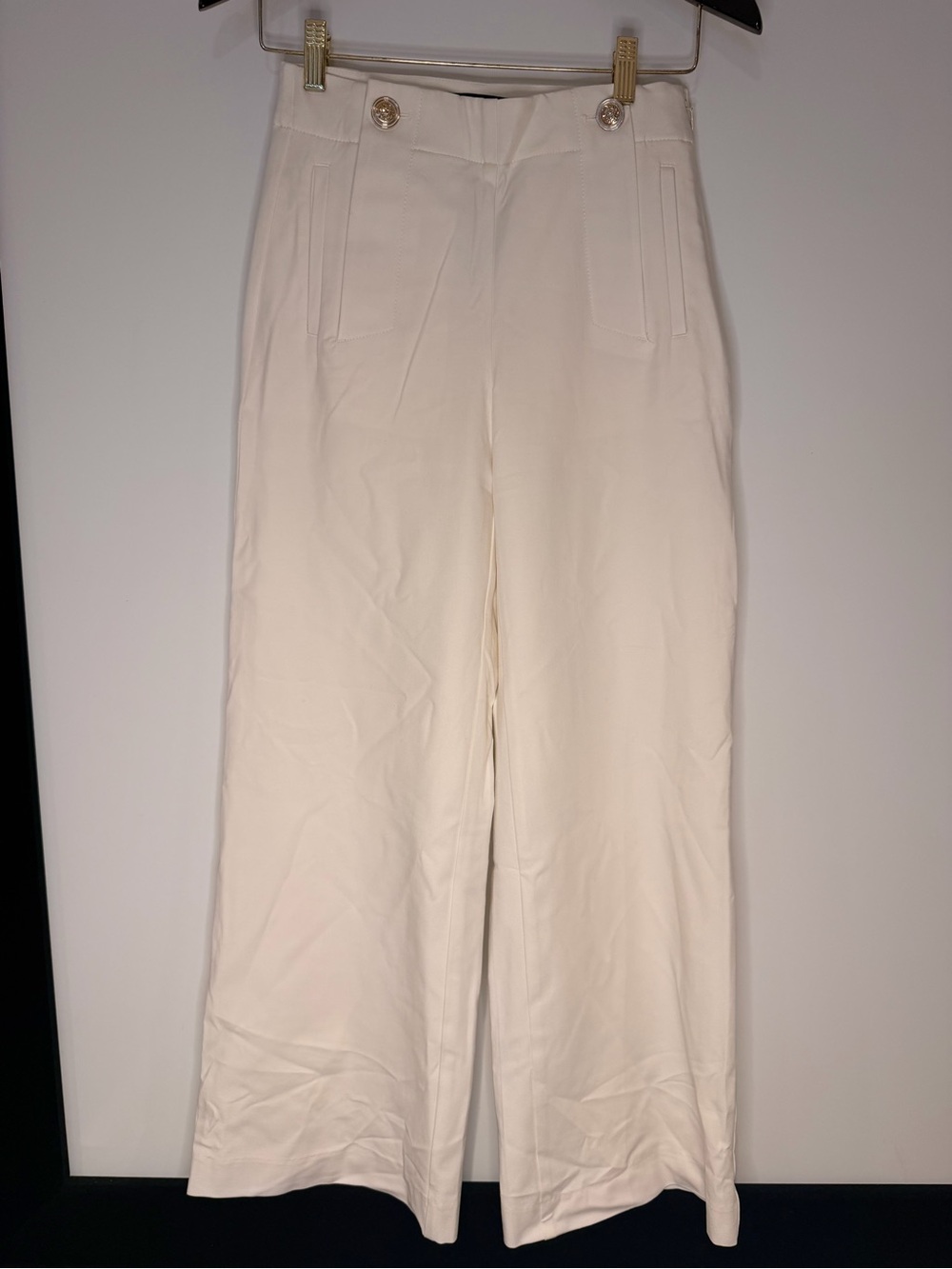 Ann Taylor Cream Wide-Leg High-Rise Pants